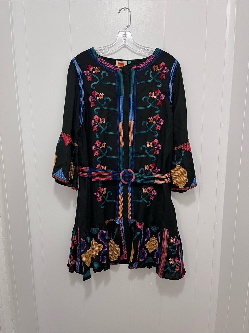 Farm Rio Black Embroidered Dress